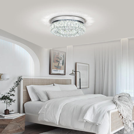 11.8” Crystal Ceiling Light Fixture Bedroom Chandelier Ceiling Light LED Flush Mount Chandelier for Dining Room Hallway (6500K Cool White) Without Remote Control Cainjiazh