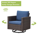 Rilyson Patio Furniture Swivel Chiars Set - 6 Piece Wicker Outdoor Patio Conversation Set with Rattan Rocking Glider Chair,Ottoman Sofa and Coffee Table for Porch Deck Garden(Brown/Blue) Rilyson