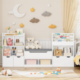 FOTOSOK 72” Kids Bookshelf with Reading Nook, Large Toy Storage Organizer with Seat Cushion and 3 Movable Drawers, Kids Reading Nook Toy Organizers and Storage with Bench for Living Room, White FOTOSOK