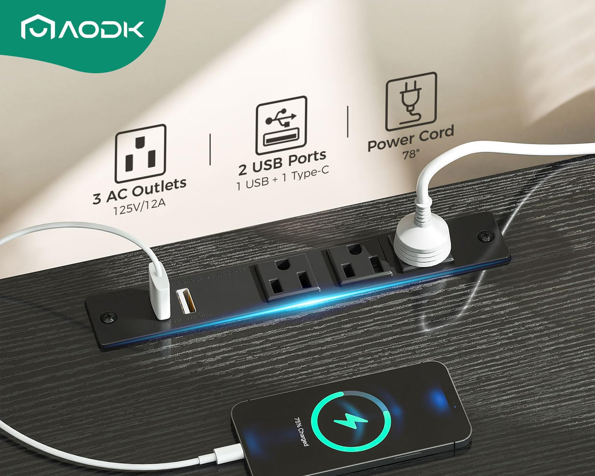 AODK Dresser with Charging Station, 52-Inch Long Dresser for Bedroom with 7 Large Fabric Drawers, Dresser TV Stand with Open Shelves for 55-Inch TV, Dark Grey AODK