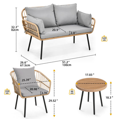 DWVO 4 Pieces Patio Furniture Set, Outdoor Wicker Bistro Set, All-Weather Rattan Conversation Set with Loveseat Chairs Table Soft Cushions for Backyard, Pool, Deck, Garden (Grey) - WoodArtSupply