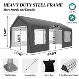 GARTOO Upgrade 11.5'x19.5' Heavy Duty Carport - Extra Large Outdoor Shelter with Roll-up Ventilated Windows & Side Doors, Portable Garage for Car Boat Truck Auto Motorcycle Outdoor Events Party, Gray GARTOO