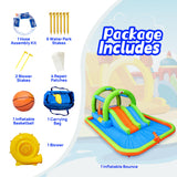 WELLFUNTIME Inflatable Water Park with Blower, and Bouncy House with Double Slide with Water Cannon and Basketball Ring WELLFUNTIME