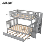 Harper & Bright Designs Bunk Beds Twin Over Full Size, Bunk Bed with Trundle,Storage Shelf and Stairway,Wood Bunk Beds with Full-Length Guard Rail for Kids and Teenagers,No Box Spring Needed, Grey Harper & Bright Designs
