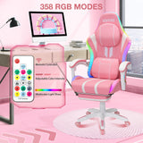 HOFFREE Pink Gaming Chair with Speakers and Massage Led Gaming Chair with Footrest Big and Tall Video Game Chair Reclining High Back Computer Desk Chair for Girls Pink and White HOFFREE