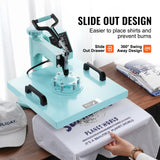 VEVOR 15x15 Heat Press Machine 8 in 1 Combo with 30 OZ Tumbler Press & Hat Press, Slide Out Heat Press Sublimation Machine for T-Shirts, Hats Caps Tumblers Glass Cans Mugs, and Plates (Light Green) VEVOR