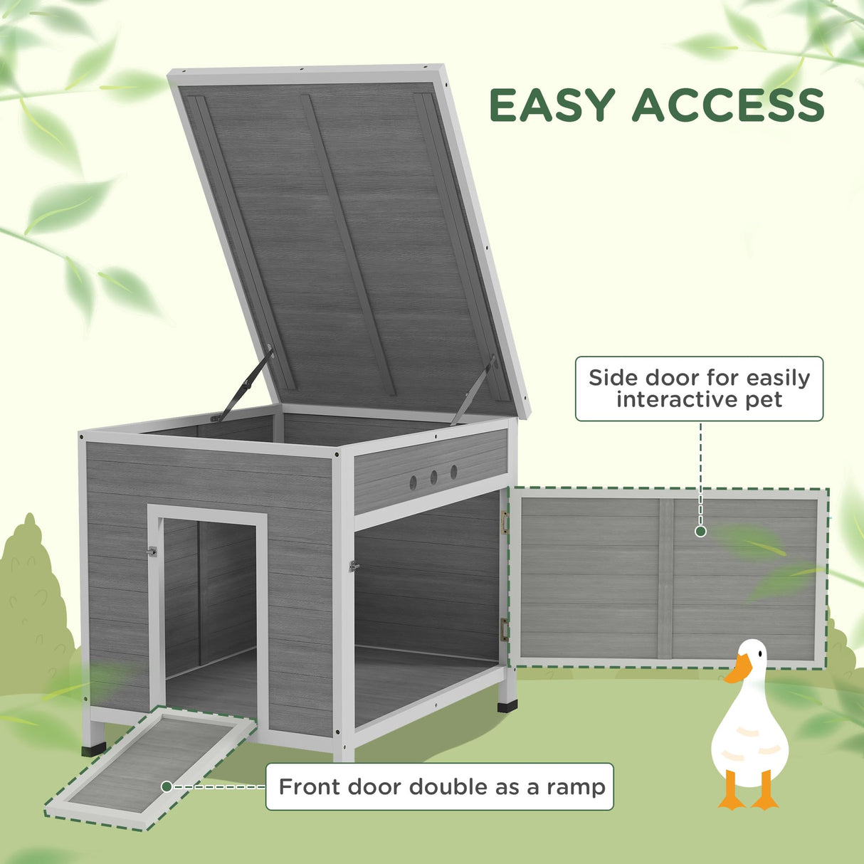 PawHut Duck Coop, Wooden Rabbit Hutch with Openable Roof, Removable Floor, Double Doors, Ramp, Weatherproof Pet House, Small Animal Outdoor Shelter for 2-4 Chickens, Geese, 25" x 32" x 30" PawHut