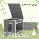 PawHut Duck Coop, Wooden Rabbit Hutch with Openable Roof, Removable Floor, Double Doors, Ramp, Weatherproof Pet House, Small Animal Outdoor Shelter for 2-4 Chickens, Geese, 25" x 32" x 30" PawHut