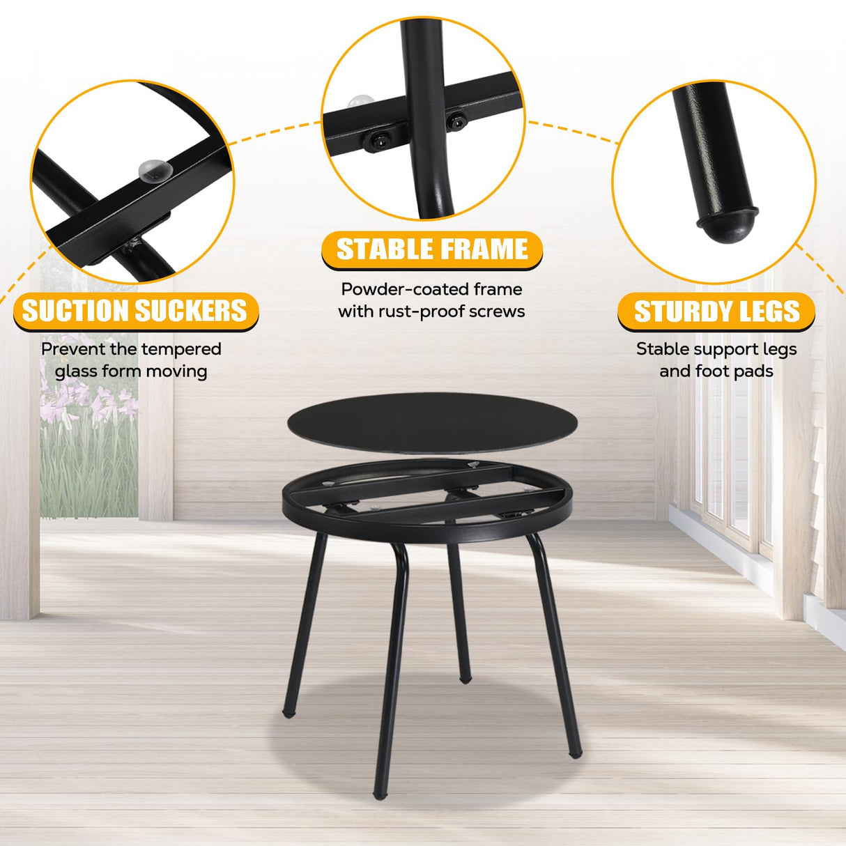 VINGLI 3 Piece Patio Furniture Set Metal Patio Chairs Set of 2 w/PP Backrest and Seat, Outdoor Bistro Set for 2 Porch Furnitutre, Yard, Balcony VINGLI