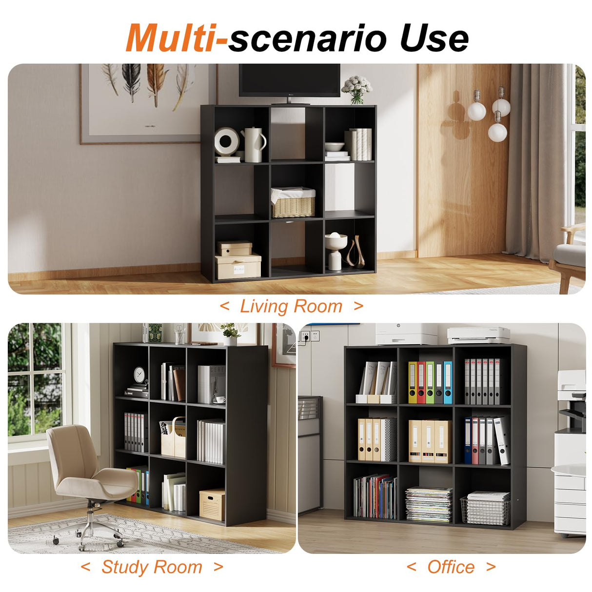 Sweetcrispy 9 Cube Storage Organizer - Open Cube Bookshelf with 5 Removable Back Panels, Display Storage Bookcase for Living Room, Bedroom, Entrance Hall, Home Office，36" L×11.6" W×36" H, Black Sweetcrispy