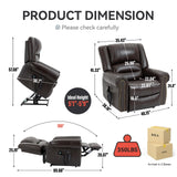 Dual Motor Power Lift Chair, Lay Flat Recliner Chair, Electric Recliner with Massage and Heat for Elderly, Remote Control, Infinite Position, Standing Assistance, USB Ports, Genuine Leather, Brown Trustyue