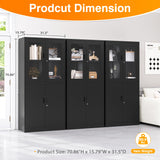 LISSIMO Metal Storage Cabinet with Glass Doors, Lockable Office Cabinet, 71" Tall Steel Cabinet with Adjustable Shelves for Home Office,School and Hospital (Black) LISSIMO