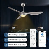 reiga 52 Inch Modern Smart WiFi Ceiling Fan with Light and Remote Control, Living Room Bedroom Patio 3 Blade Ceiling Fans with Reversible Mute DC Motor, Silver reiga