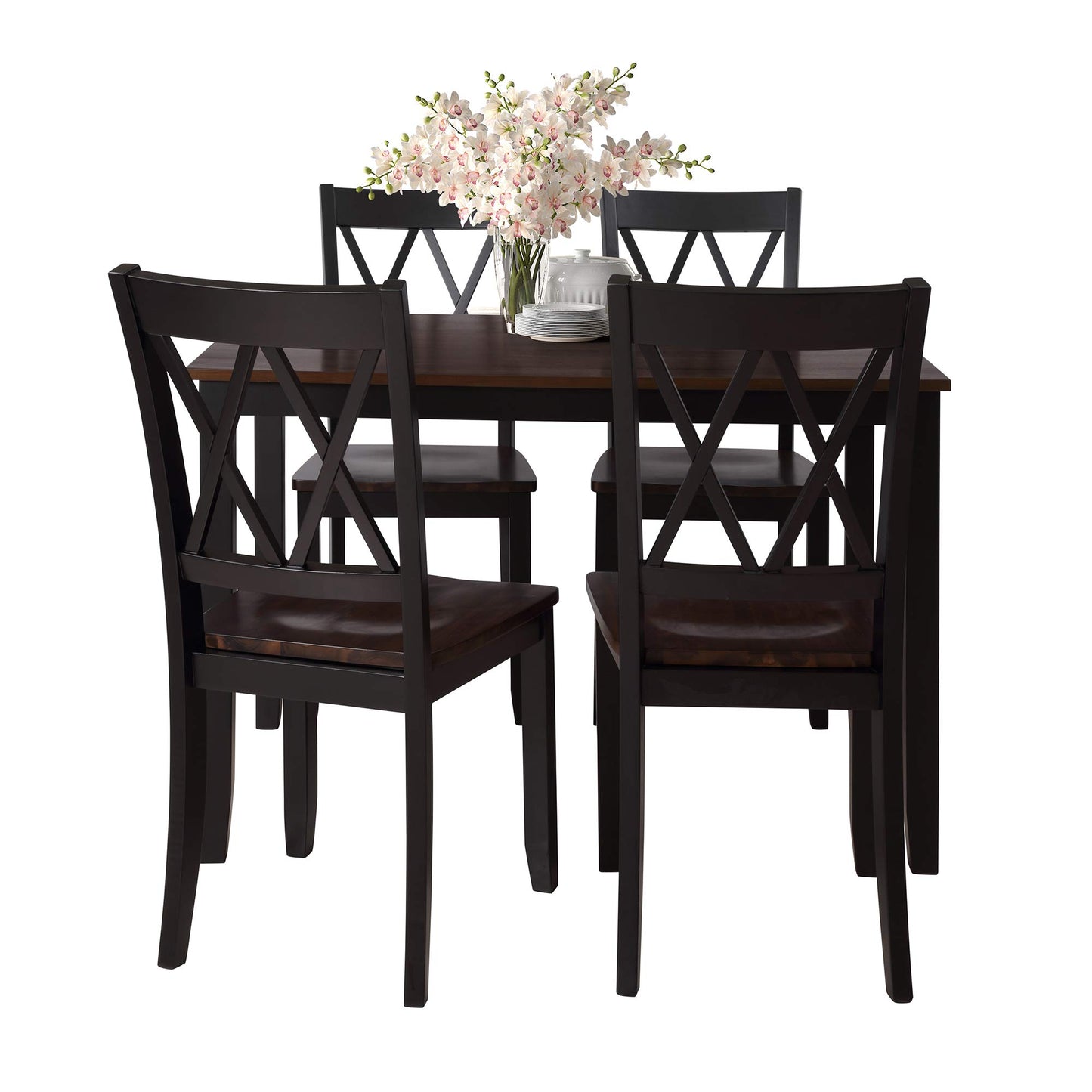 Harper & Bright Designs 5-Piece Wood Dining Table Set for 4, Kitchen Furniture Set with 4 High Back Dining Chairs for Small Places,Black+Cherry