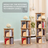 BUYWAY 360° Rotating Solid Wood Bookshelf Tower - Versatile 4-Tier Bookcase for Kids & Adults in Natural Finish BUYWAY