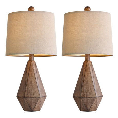 PoKat 20.25" Retro Farmhouse Table Lamp Set of 2 for Living Room Bedroom Rustic Linen Bedside Nightstand Lamps for Kids Room Study Room Office Table Lamps Resin PoKat