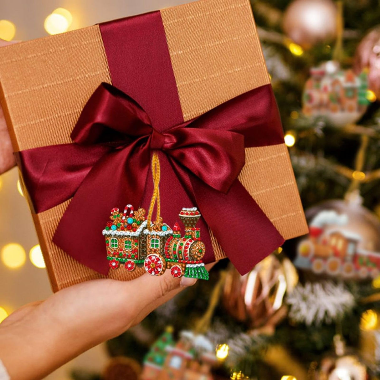 DoxQcs DIY Diamond Christmas Tree Decoration Pendant Diamond Art Painting for Xmas Home Indoor Festival Season Party Decor (Double-Sided Pattern Single-Sided Diamond)-#08-Train DoxQcs