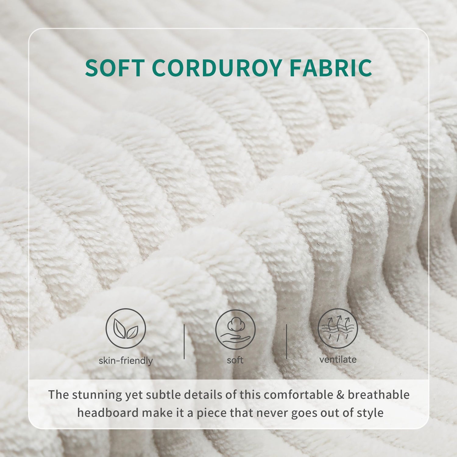 YITAHOME Corduroy Queen Size Bed Frame, Upholstered Platform Bed with Adjustable Headboard & Sturdy Wood Slat, Box Spring Not Needed, Beige Cream YITAHOME