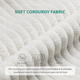 YITAHOME Corduroy Queen Size Bed Frame, Upholstered Platform Bed with Adjustable Headboard & Sturdy Wood Slat, Box Spring Not Needed, Beige Cream YITAHOME