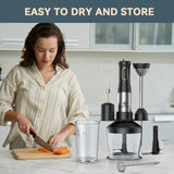 LINKChef 7 in 1 Immersion Blender Scratch Resistant, 2 Titanium Steel Blades 800W Hand Blender, 20 Speed and Turbo Mode Stick Blender Immersion with Whisk, Milk Frother, Food Processor, Beaker LINKChef