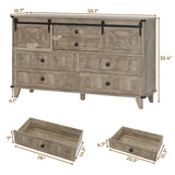 Hasuit Farmhouse 6 Drawers Dresser for Bedroom, Retro Chest of Drawers with Sliding Barn Door, Bedroom Long Storage Dressers Organizer, Rustic Oak Hasuit
