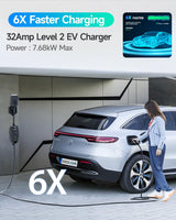 Level 2 EV Charger(32A, 240V, NEMA 14-50 Plug), Portable SAE Electric Car Charger with 25ft EV Charger Extension Cord, Adjustable Current, Home Outdoor Level 2 Mobile Electric Vehicle Charging Station SEGUMA