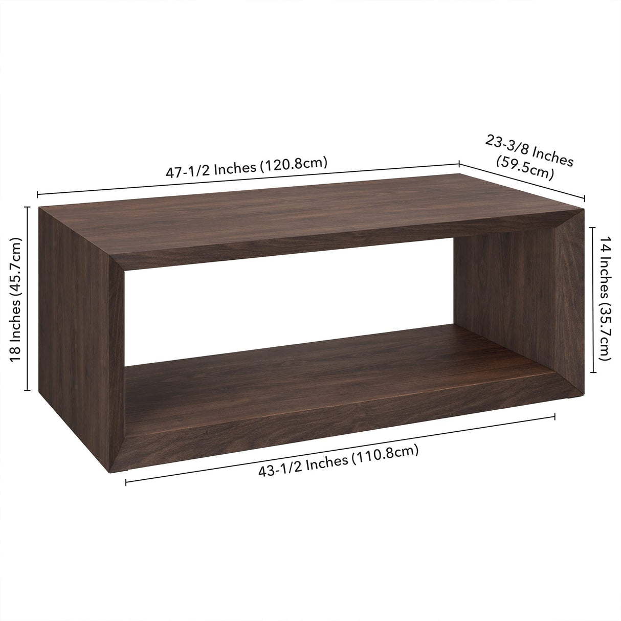 Henn&Hart 48" Rectangular Coffee Table with Open Storage Shelf for Living Room, Family Room, or Office, Alder Brown Henn&Hart