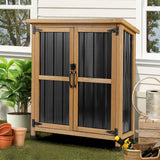 Weatherproof Outdoor Storage Cabinet with Lockable Doors, Wood & Metal Garden Storage Shed Patio Storage Box for Tools & Lawn Equipment, Pool Accessories PetsCosset