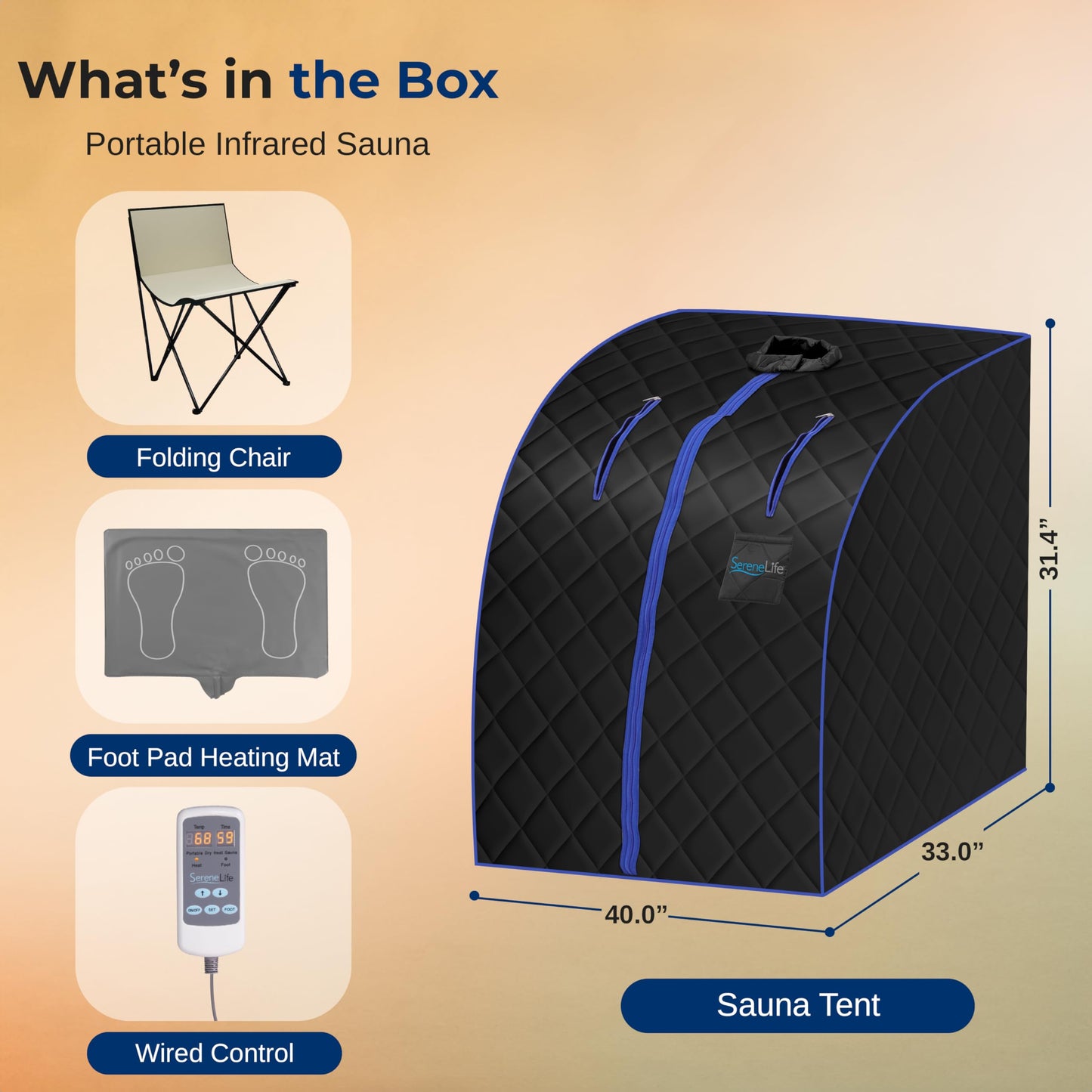 SereneLife Portable Sauna for Home, Infrared Sauna Tent with Heated Foot Pad and Folding Chair, Compact Personal Detox Sauna, Remote Control In-Home Spa, 40" x 33" - inch (Black)