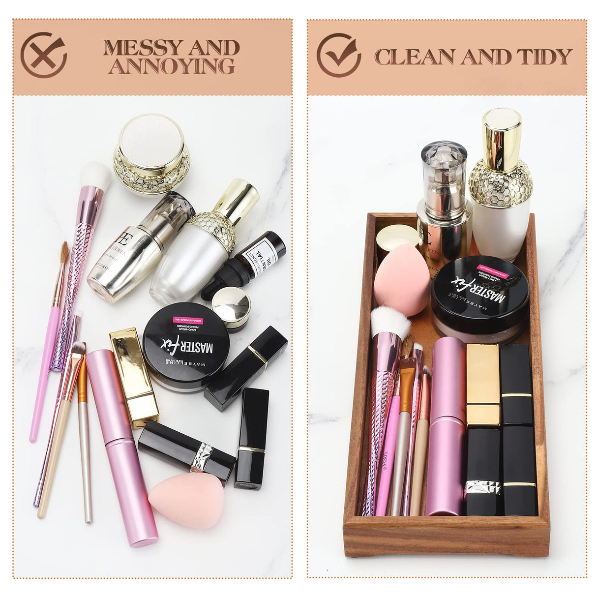 Farmhouse Wooden Vanity Tray Small Rectangle, Rustic Bathroom Tray Bathroom Organizer, Cosmetics Holder for Tissue Towel Jewelry Ring Dish Dresser Perfume, Decor Box (Brown, 4.8" W11.5 Lx1.2 H) RAIKEDR