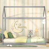 Bellemave Gray Wooden Queen Size Montessori House Bed Frame for Kids Bellemave