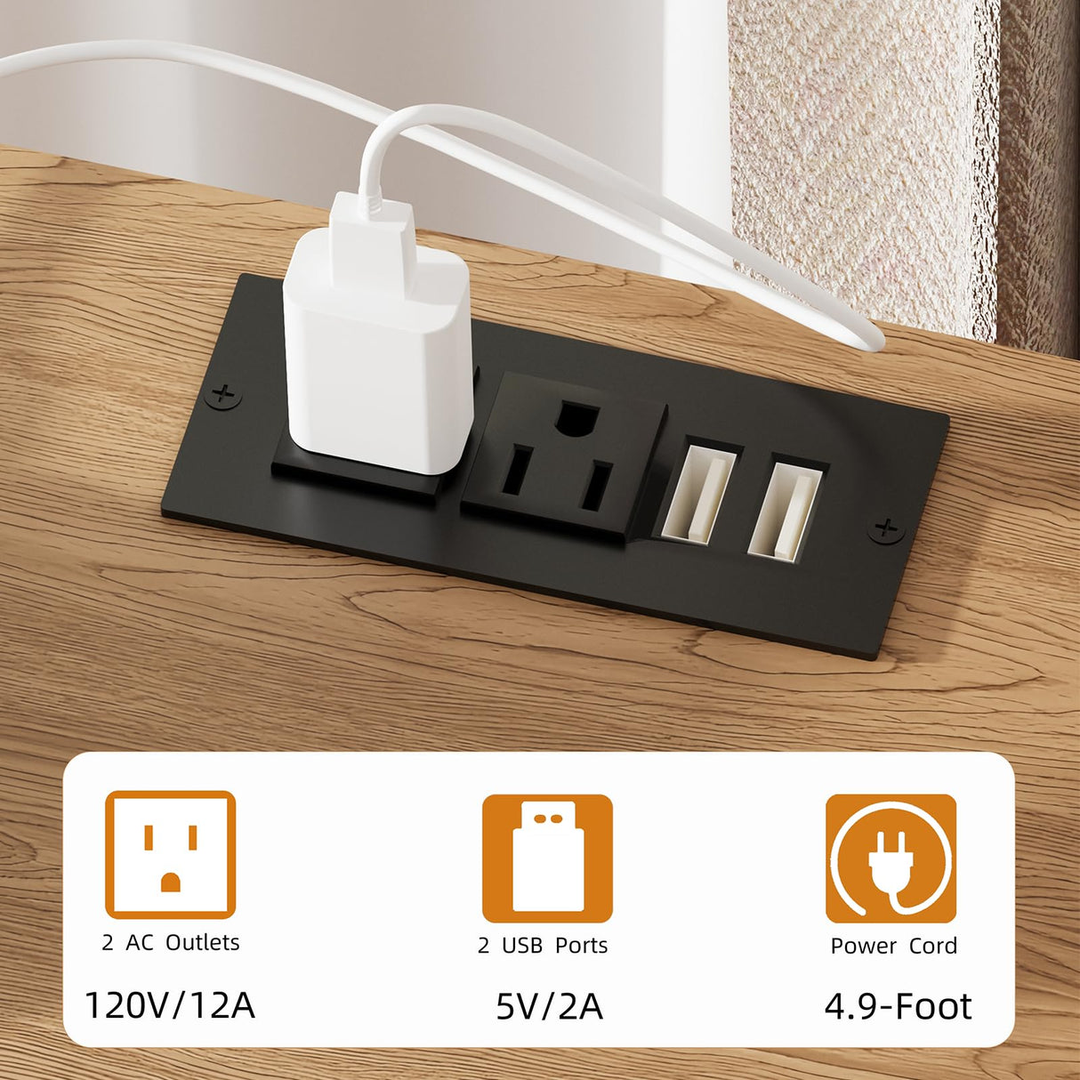Rovaurx 21.7" Wide Fluted Nightstand with Charging Station, Mid Century Bedside Table with 3 Drawers, Oversized End Table for Bedroom, Curved Profile Design, Natural RCTG115ME Rovaurx
