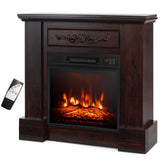 COSTWAY 32-inch Electric Fireplace with Mantel, 1400W Freestanding Fireplace Heater with Remote Control, Thermostat, 6H Timer, Adjustable 3D Flame Effect, Fireplace Mantel for Living Room, Brown COSTWAY