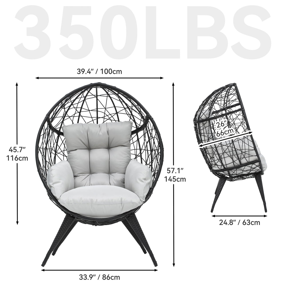 YITAHOME Large Wicker Egg Chair with Stand for Indoor and Outdoor, Cushion, and Adjustable Leveling Feet, Large Lounger for Garden, Patio, Balcony, Backyard,Supports up to 330lbs, Gray YITAHOME