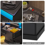 Hasuit Nightstand with Charging Station and LED Lights, Large Bedside Table with 3 Storage Drawer, Black Night Stand for Bedroom, Wider Tabletop 19.0''(L) x 15.0''(W) Hasuit