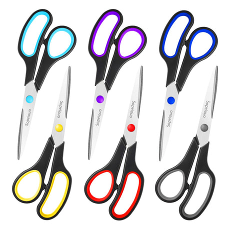 Scissors Set of 6-Pack, 8" Scissors All Purpose Comfort-Grip Handles Sharp Scissors for Office Home School Craft Sewing Fabric Supplies, High/Middle School Student Teacher Scissor, Right/Left Hand Sopeiouo