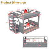 Full Over Full/Futon Bunk Bed with Storage Movable Stairs, Wood Bunkbed Full Size with 3 Drawers Convertible Couch Bed, Multi-functional Full Bed Frame for Kids Teens, No Box Spring Needed (Gray) CAPCAEK