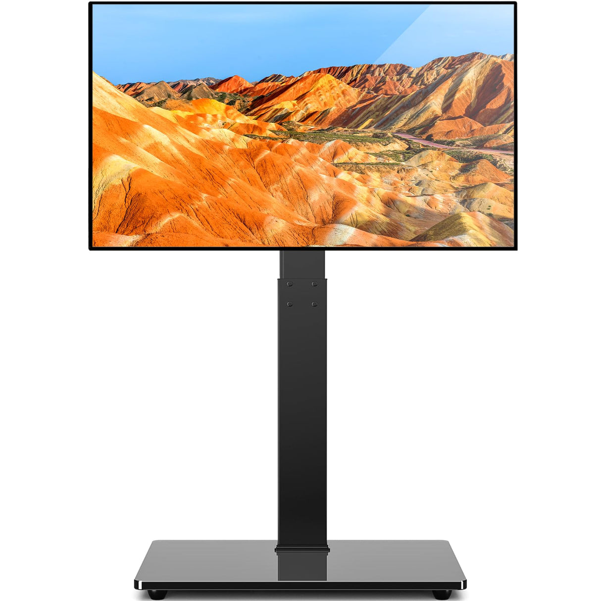 TAVR Universal Floor TV Stand Base for 32-74 Inch TVs up to 110 Lbs with Swivel Height Adjustable Mount, Black Tempered Glass Base for Media Storage and Space Saving TAVR Furniture