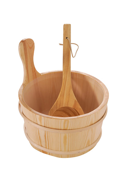 amocane Sauna Wooden Bucket and Ladle Kit, Sauna Accessories with Thermometer for Any Barrel or Steam Sauna & SPA (Hemlock Wood Color)