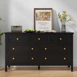 CARPETNAL Black Dresser for Bedroom, 7 Drawer Dresser with Wide Drawers and Gold Metal Handles, 55" Black and Gold Dresser TV Stand, Modern Dressers & Chests of Drawers for Hallyway, Entryway. CARPETNAL