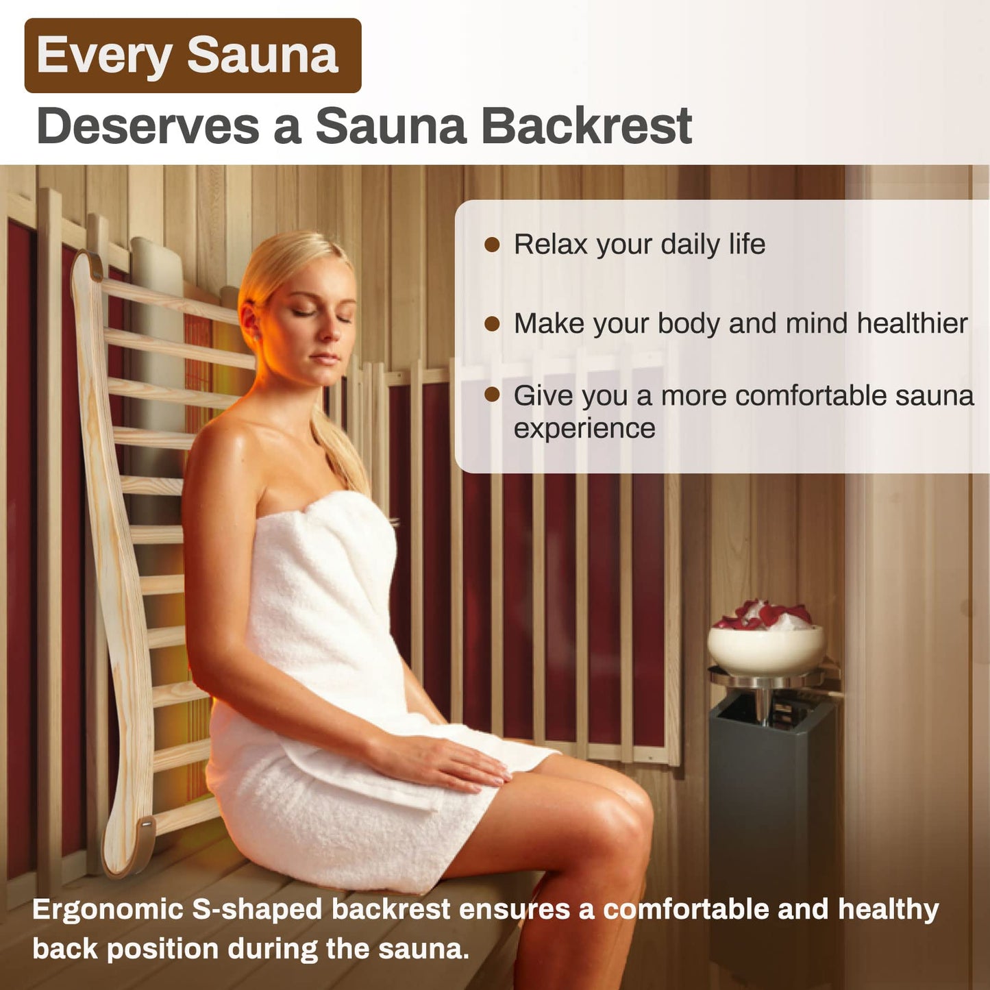 Beendou Sauna Backrest Cedar,Sauna Accessories for Slip-Resistant Sauna Backrest Infrared and Barrel Sauna Backrest, Ergonomic Design (Pack of 2)