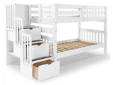 Bedz King Stairway Bunk Beds Twin over Twin with 3 Drawers in the Steps, White Bedz King