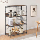 fusehome Bakers Rack with Power Outlet, Microwave Stand with Storage, Coffee Bar Organizer Cabinet with Wire Basket, Kitchen Shelf for Spices, 10 Hooks, Industrial, Brown fusehome