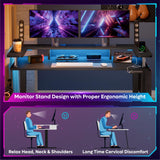Bestier LED Gaming Electric Standing Desk Adjustable Height, 58x26 Inch Large Sit Stand Desk with Monitor Stand, Ergonomic Rising Office Desk with Headphone Hook & Storage Bag, 3D Carbon Fiber Bestier