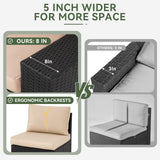 Aoxun Patio Furniture Set with 44'' Fire Pit Table, 7 Pcs Outdoor Patio Furniture Sets with 4in Thicken Cushion, Widen Armrests Wicker Outdoor Sectional for Backyard Aoxun