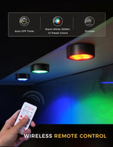 swesara Stick on Lights with Remote Shelf Battery Operated Push Lights Small Led Bookshelf Above Cabinet Lighting 2 Pack Black swesara