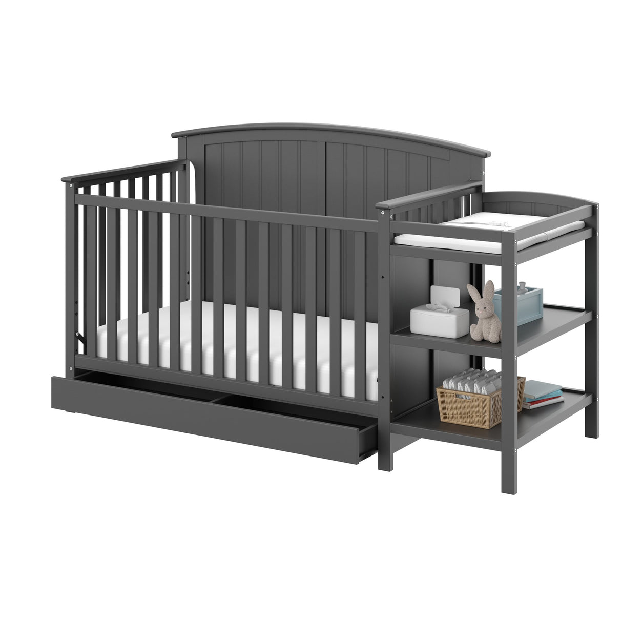 Storkcraft Steveston 5-in-1 Convertible Crib and Changer with Drawer (Gray) – GREENGUARD Gold Certified, Crib and Changing Table Combo with Drawer, Converts to Toddler Bed, Daybed and Full-Size Bed Storkcraft