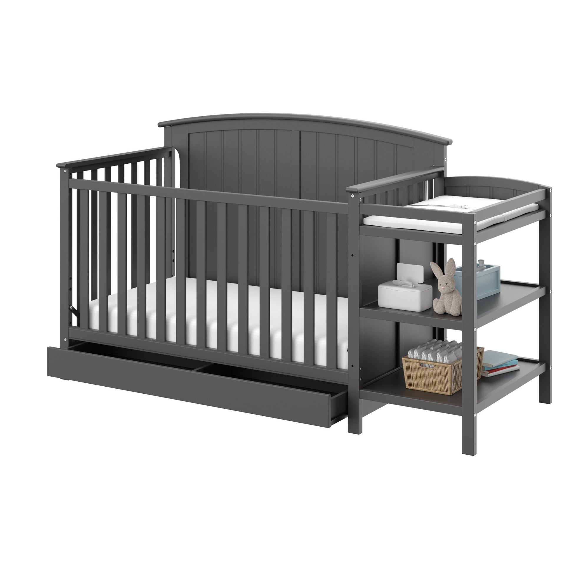 Storkcraft Steveston 5-in-1 Convertible Crib and Changer with Drawer (Gray) – GREENGUARD Gold Certified, Crib and Changing Table Combo with Drawer, Converts to Toddler Bed, Daybed and Full-Si - WoodArtSupply