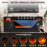 BREEZEHEAT Electric Fireplace TV Stand-Led Entertainment Center-70 inch TV Stand with 36" Electric Fireplace-Living Room Tv Cabinet with Storage for TVs Up to 80"，Modern Media Console (Black) BREEZEHEAT