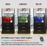 Halitaa Black LED Nightstand with Charging Station, Side Table with 3 Drawers and Light, End Table with Open Storage, Beside Cabinet for Bedroom (Black 2 set) Halitaa